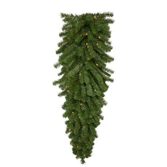 54&#x22; Christmas Artificial Dorchester Pine with Clear Mini Lights Teardrop Swag